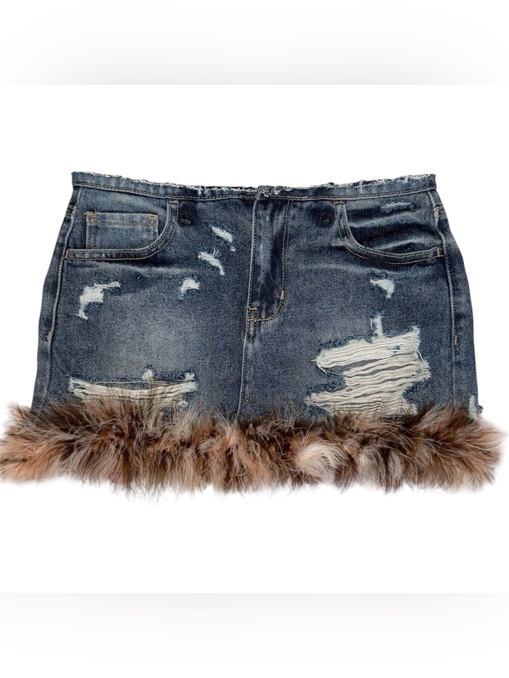 1 of 1 Marabou trim denim skirt made by me